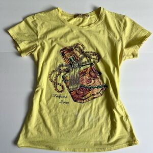 Vintage Y2K Vinizbena Bright Butter Yellow Embellished Baby Tee